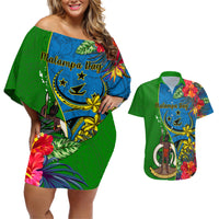 vanuatu-malampa-day-couples-matching-off-shoulder-short-dress-and-hawaiian-shirt-coat-of-arms-mix-tropical-flowers