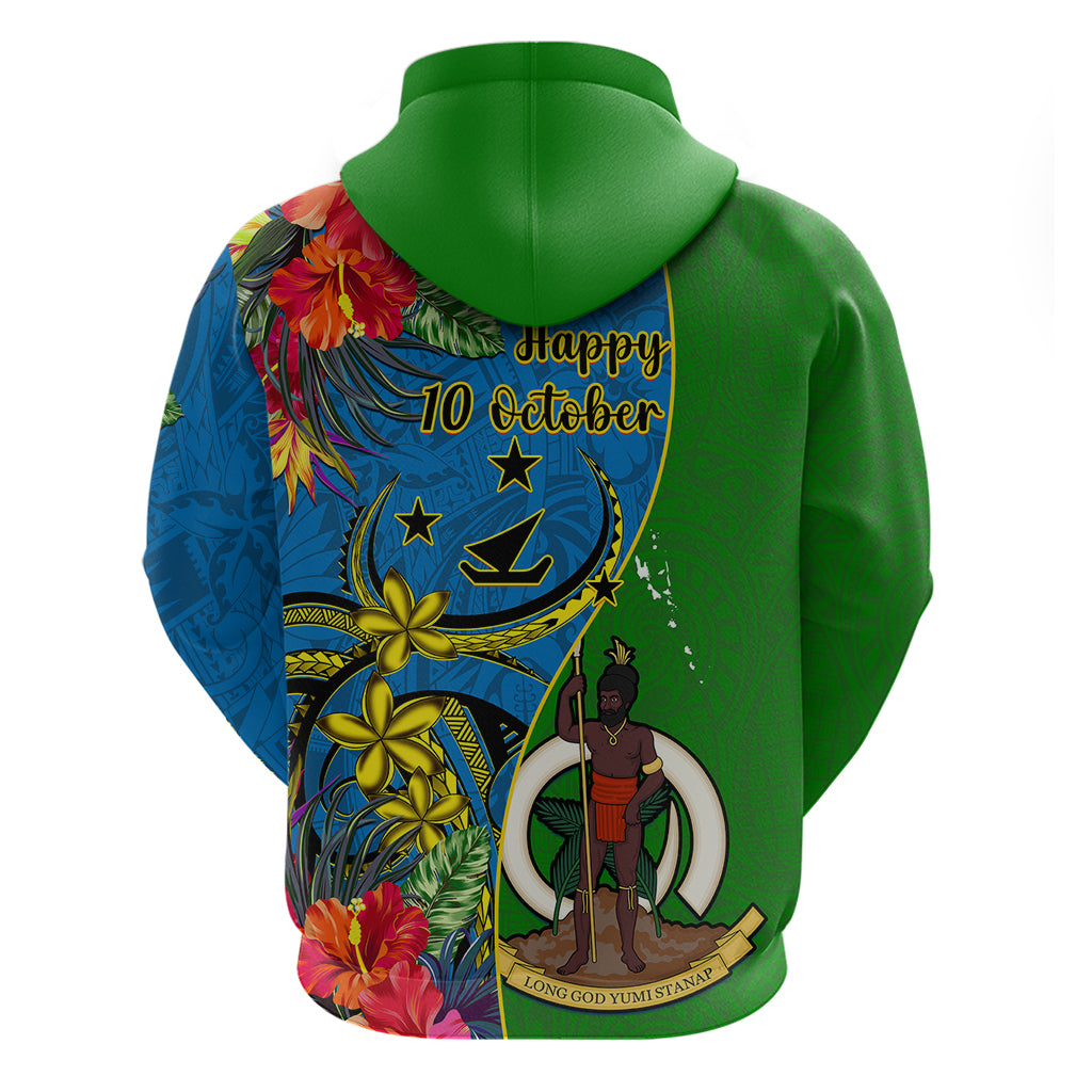 Vanuatu Malampa Day Hoodie Coat Of Arms Mix Tropical Flowers LT14 - Polynesian Pride