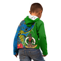 Vanuatu Malampa Day Kid Hoodie Coat Of Arms Mix Tropical Flowers LT14 - Polynesian Pride