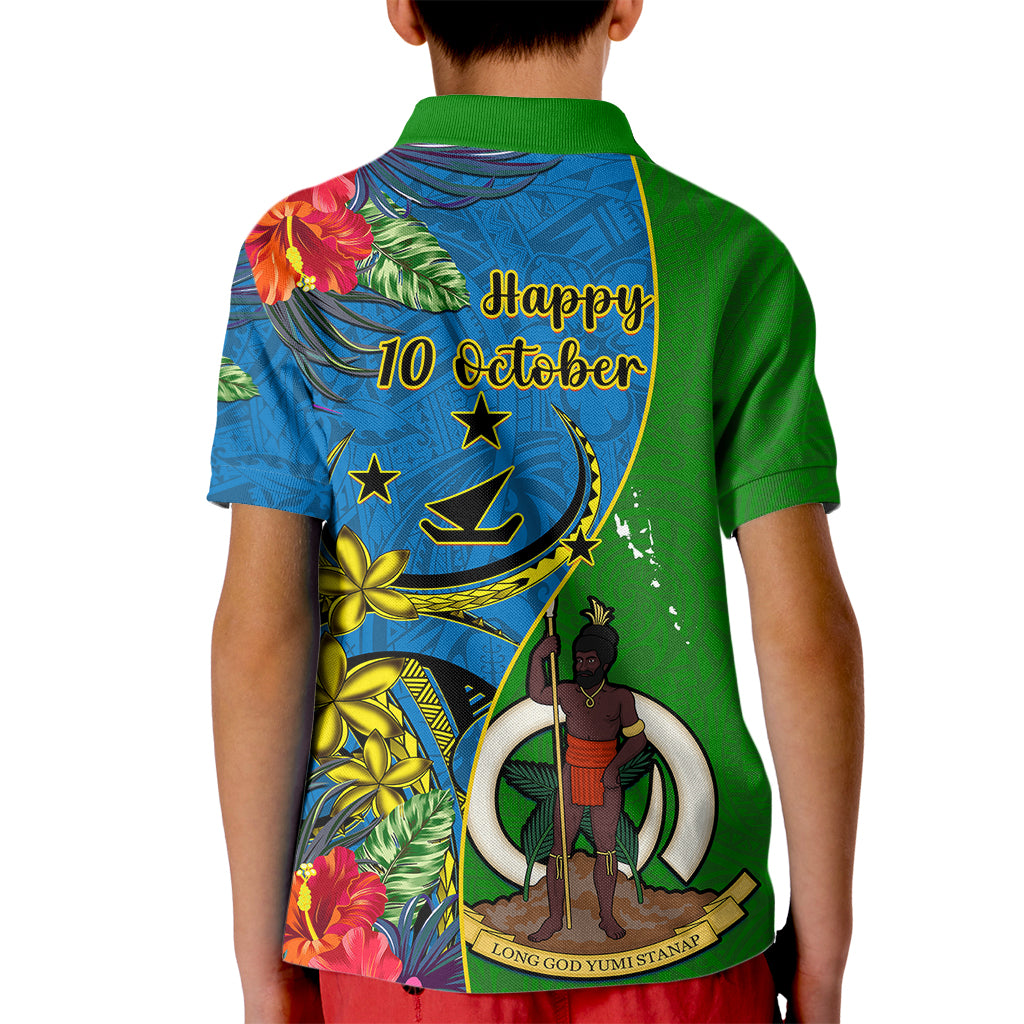 Vanuatu Malampa Day Kid Polo Shirt Coat Of Arms Mix Tropical Flowers LT14 - Polynesian Pride