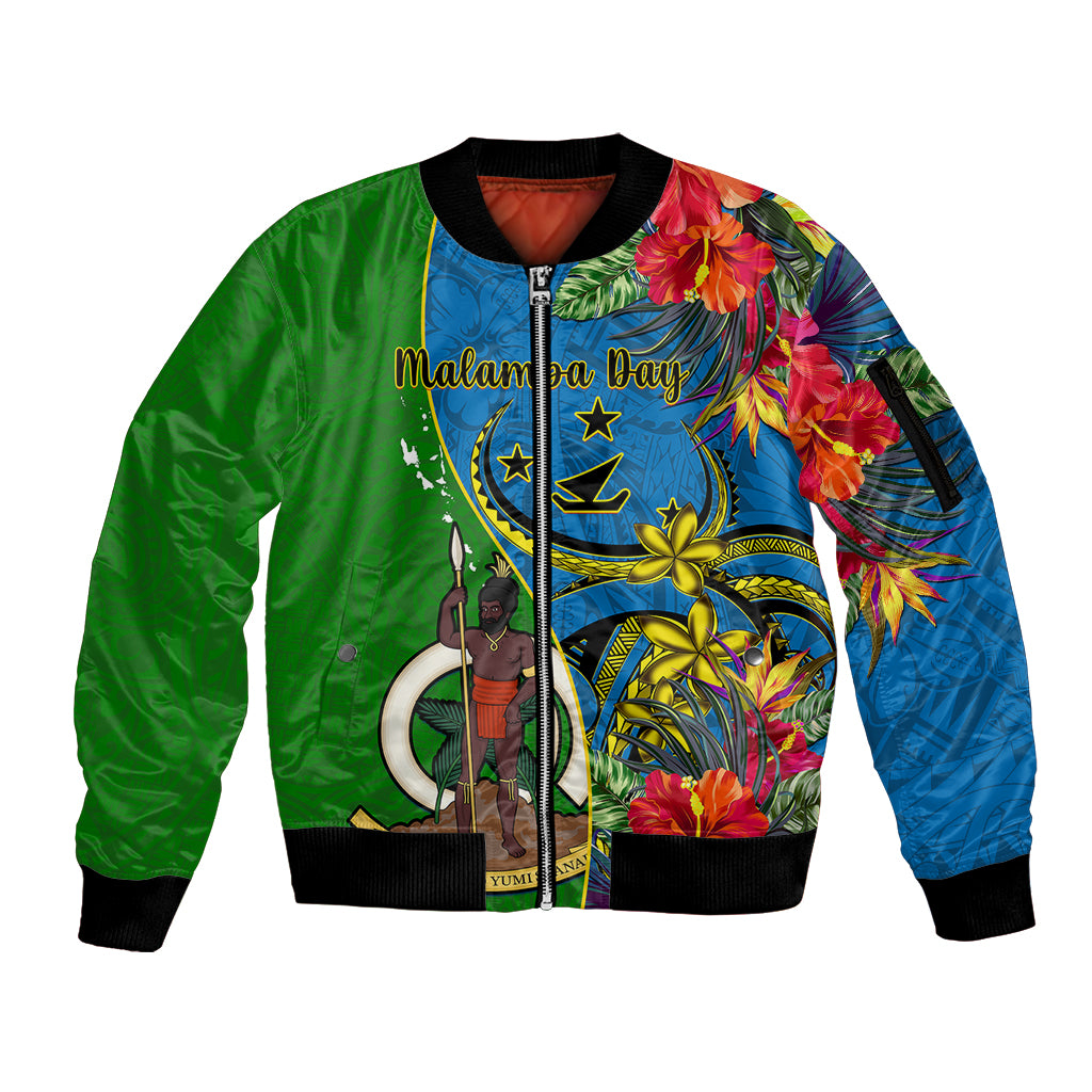 vanuatu-malampa-day-sleeve-zip-bomber-jacket-coat-of-arms-mix-tropical-flowers