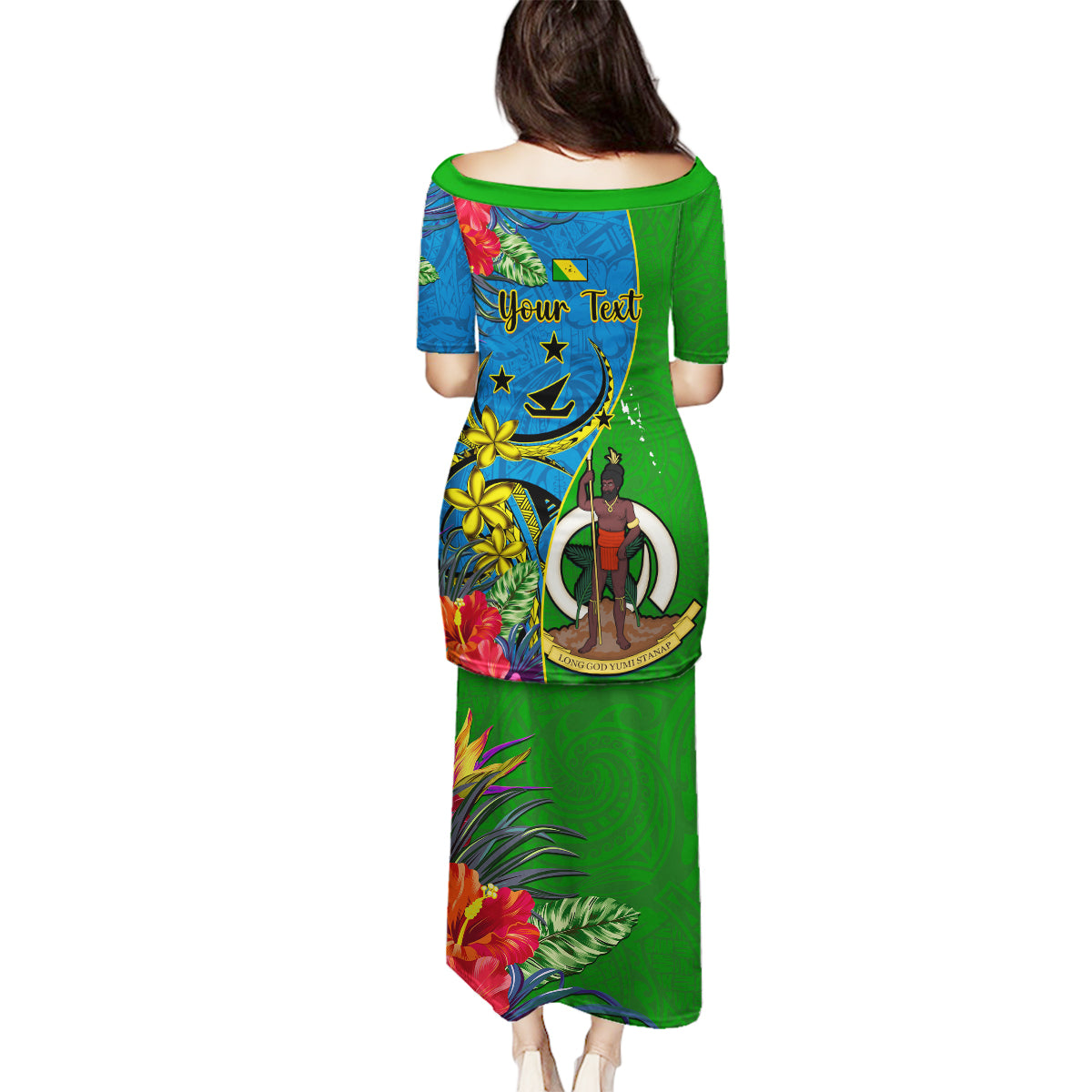 Personalised Vanuatu Malampa Day Family Matching Puletasi Dress and Hawaiian Shirt Coat Of Arms Mix Tropical Flowers LT14 - Polynesian Pride