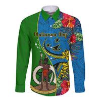 personalised-vanuatu-malampa-day-long-sleeve-button-shirt-coat-of-arms-mix-tropical-flowers