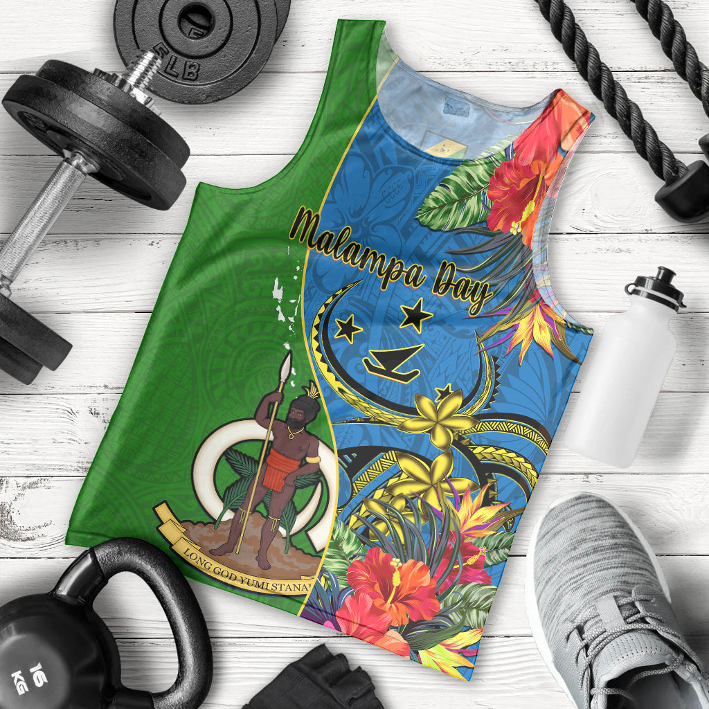 personalised-vanuatu-malampa-day-men-tank-top-coat-of-arms-mix-tropical-flowers