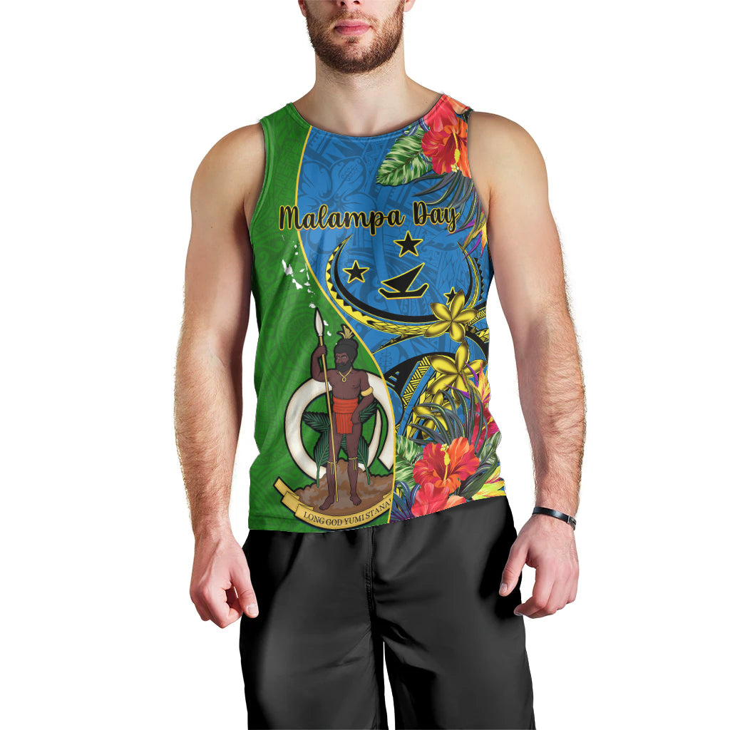 personalised-vanuatu-malampa-day-men-tank-top-coat-of-arms-mix-tropical-flowers