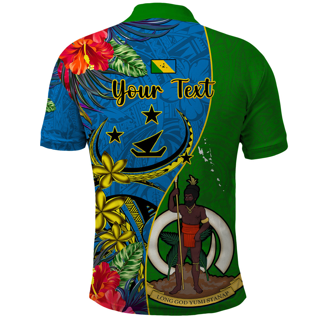 Personalised Vanuatu Malampa Day Polo Shirt Coat Of Arms Mix Tropical Flowers LT14 - Polynesian Pride