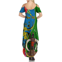 personalised-vanuatu-malampa-day-summer-maxi-dress-coat-of-arms-mix-tropical-flowers
