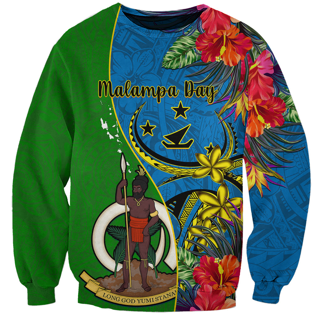 personalised-vanuatu-malampa-day-sweatshirt-coat-of-arms-mix-tropical-flowers