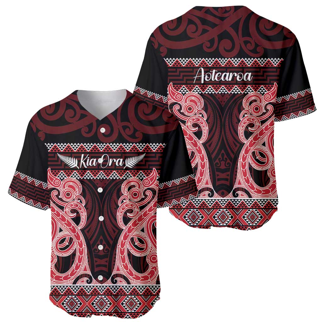 Kia Ora New Zealand Baseball Jersey Maori Language Week Whero Taniko Motif - Polynesian Pride