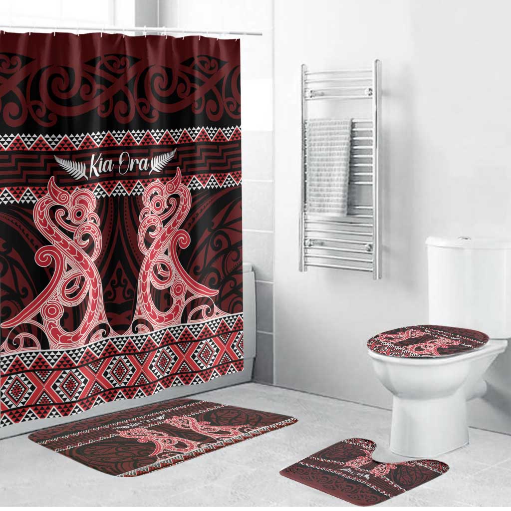 Kia Ora New Zealand Bathroom Set Maori Language Week Whero Taniko Motif - Polynesian Pride