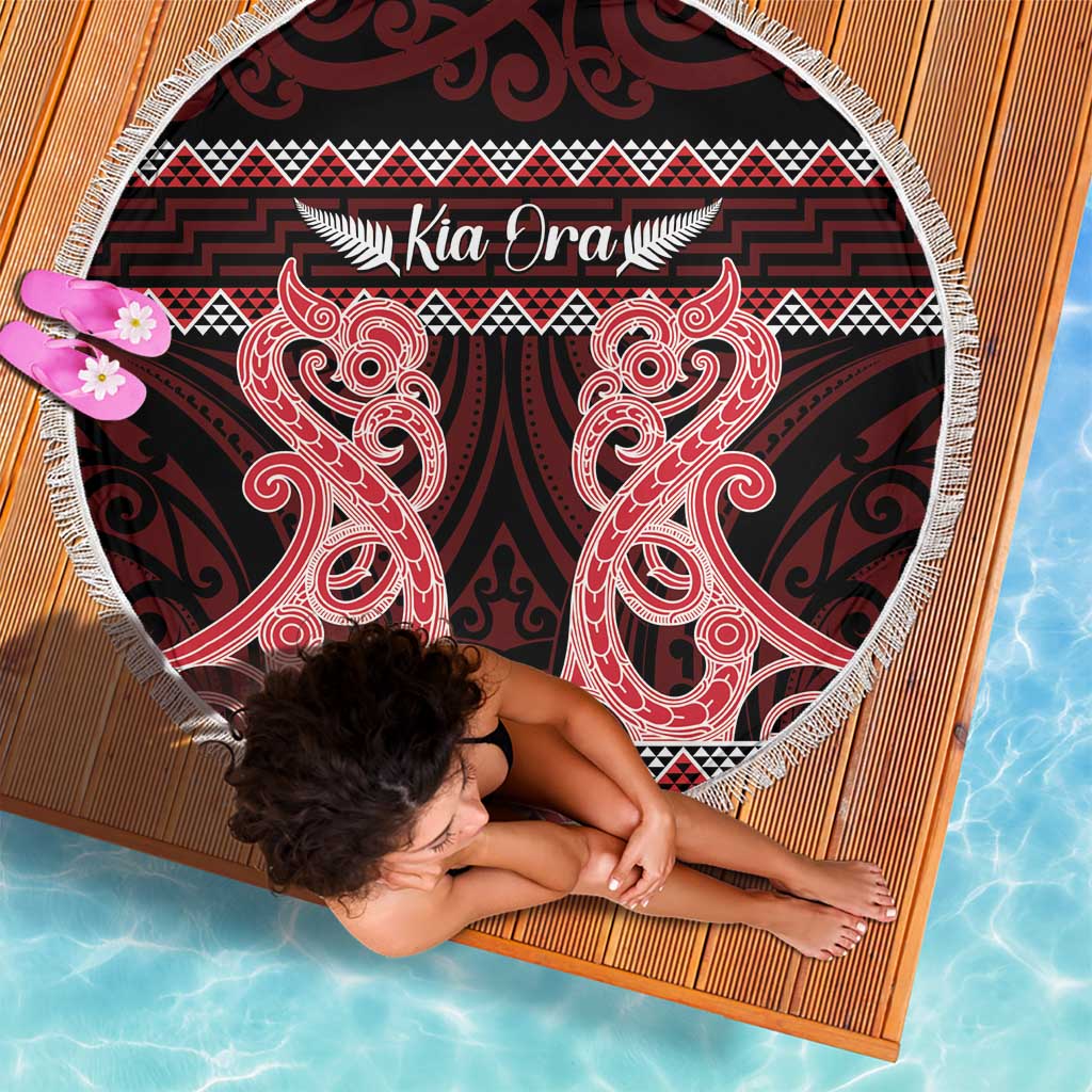 Kia Ora New Zealand Beach Blanket Maori Language Week Whero Taniko Motif - Polynesian Pride