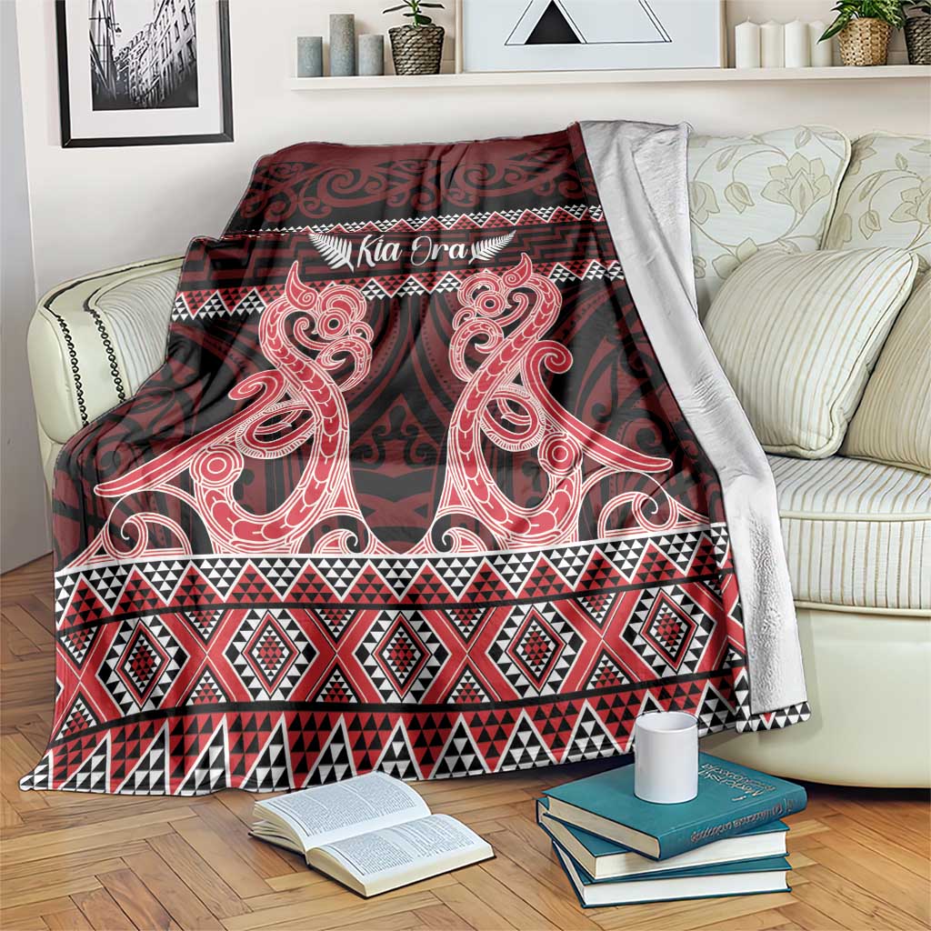 Kia Ora New Zealand Blanket Maori Language Week Whero Taniko Motif - Polynesian Pride