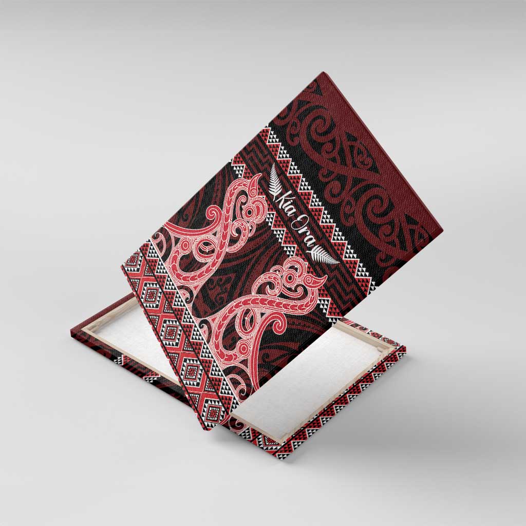 Kia Ora New Zealand Canvas Wall Art Maori Language Week Whero Taniko Motif - Polynesian Pride