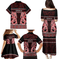 Kia Ora New Zealand Family Matching Puletasi and Hawaiian Shirt Maori Language Week Whero Taniko Motif - Polynesian Pride