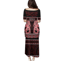 Kia Ora New Zealand Family Matching Puletasi and Hawaiian Shirt Maori Language Week Whero Taniko Motif - Polynesian Pride