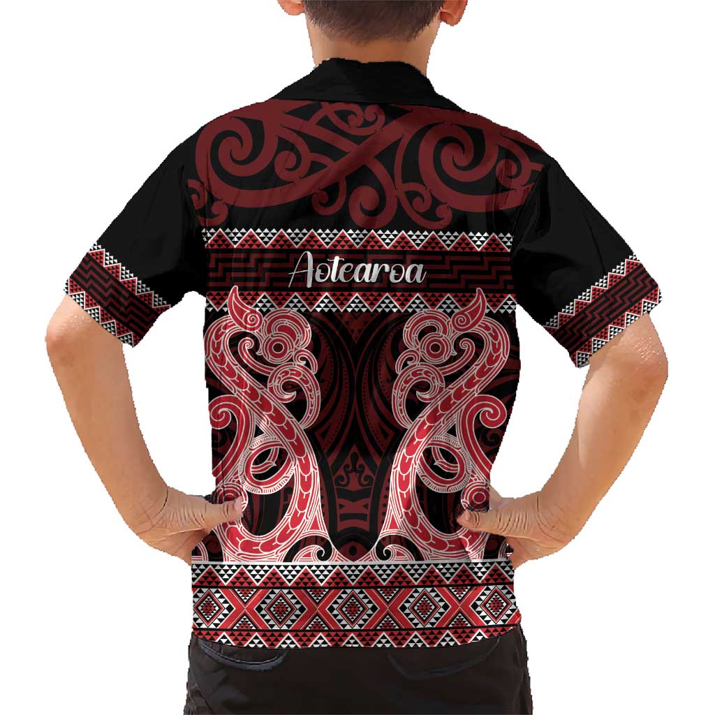 Kia Ora New Zealand Family Matching Short Sleeve Bodycon Dress and Hawaiian Shirt Maori Language Week Whero Taniko Motif - Polynesian Pride