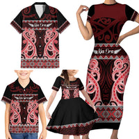 Kia Ora New Zealand Family Matching Short Sleeve Bodycon Dress and Hawaiian Shirt Maori Language Week Whero Taniko Motif - Polynesian Pride