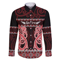 Kia Ora New Zealand Family Matching Short Sleeve Bodycon Dress and Hawaiian Shirt Maori Language Week Whero Taniko Motif - Polynesian Pride