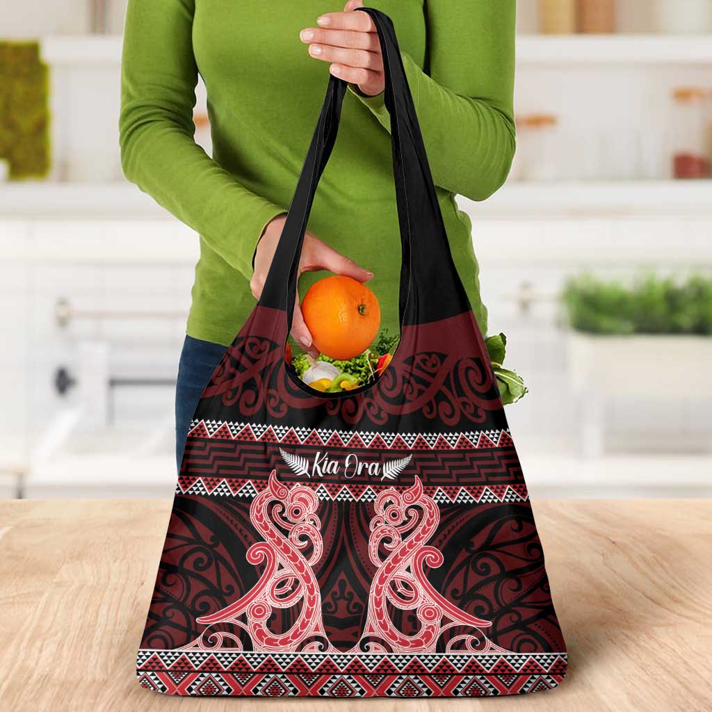 Kia Ora New Zealand Grocery Bag Maori Language Week Whero Taniko Motif - Polynesian Pride