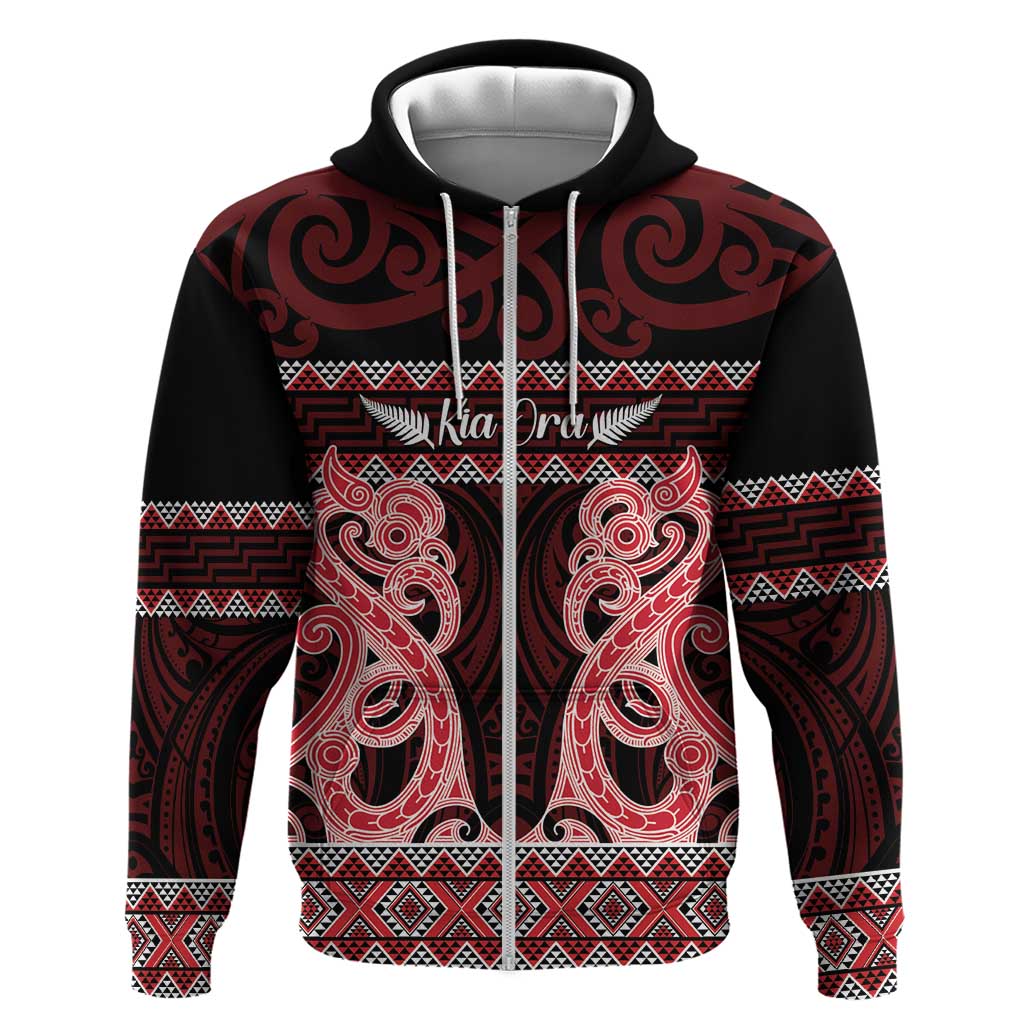 Kia Ora New Zealand Hoodie Maori Language Week Whero Taniko Motif - Polynesian Pride
