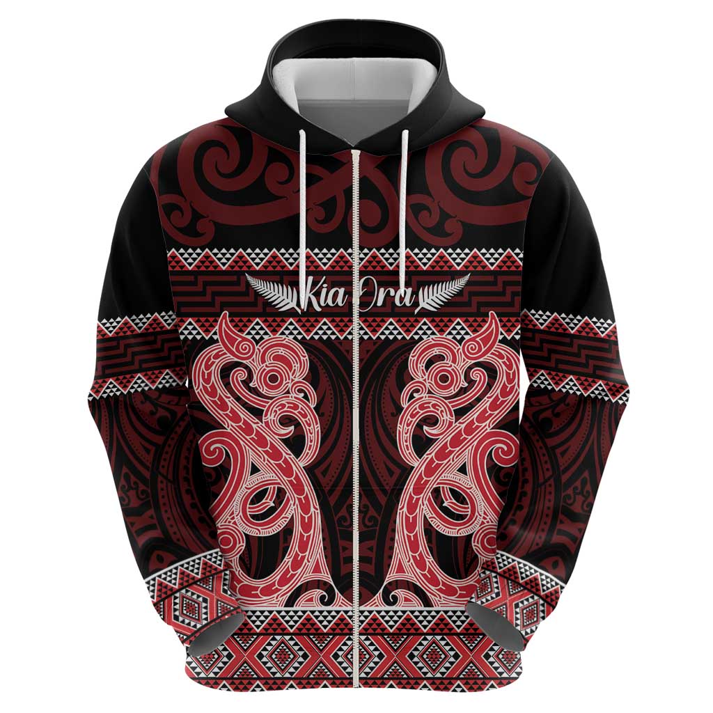 Kia Ora New Zealand Hoodie Maori Language Week Whero Taniko Motif - Polynesian Pride