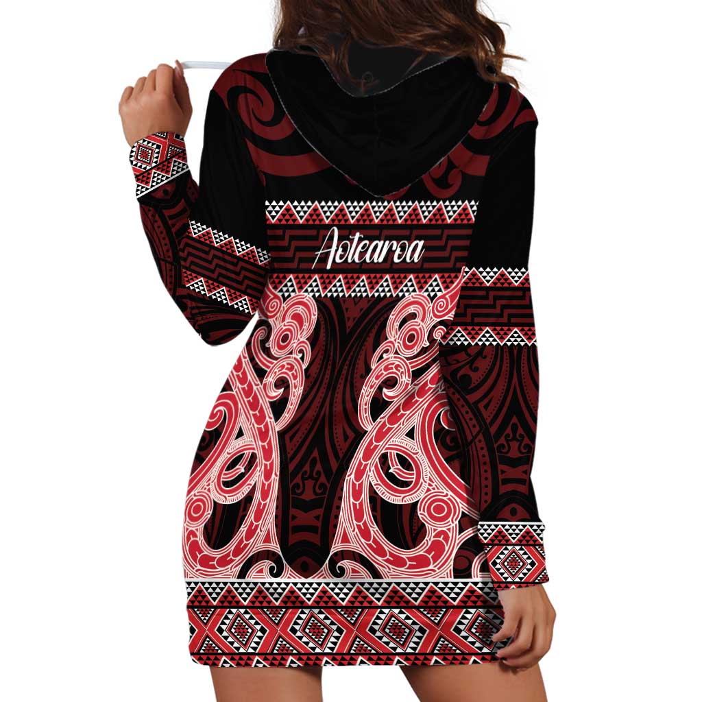 Kia Ora New Zealand Hoodie Dress Maori Language Week Whero Taniko Motif - Polynesian Pride