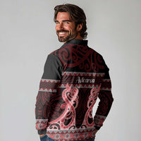 Kia Ora New Zealand Long Sleeve Polo Shirt Maori Language Week Whero Taniko Motif - Polynesian Pride