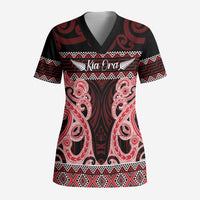 Kia Ora New Zealand Scrub Top Maori Language Week Whero Taniko Motif - Polynesian Pride
