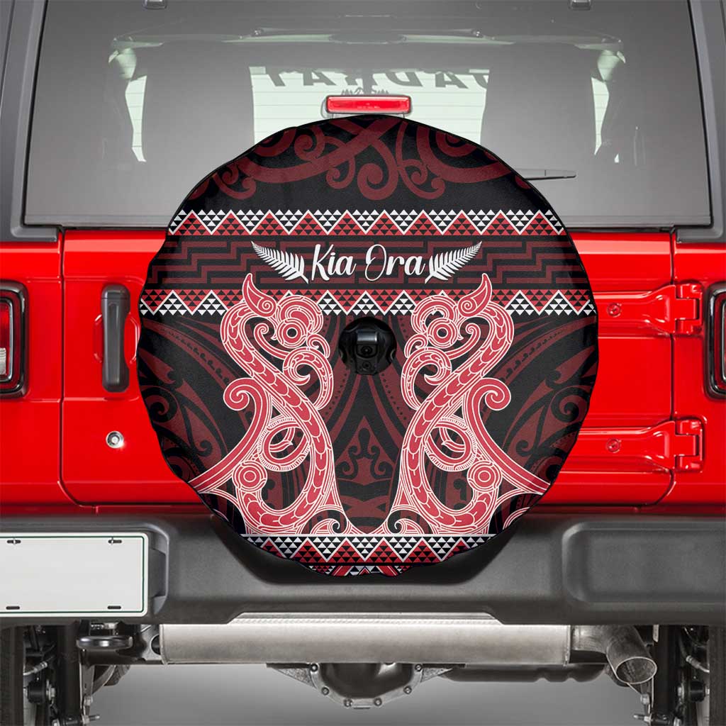 Kia Ora New Zealand Spare Tire Cover Maori Language Week Whero Taniko Motif - Polynesian Pride