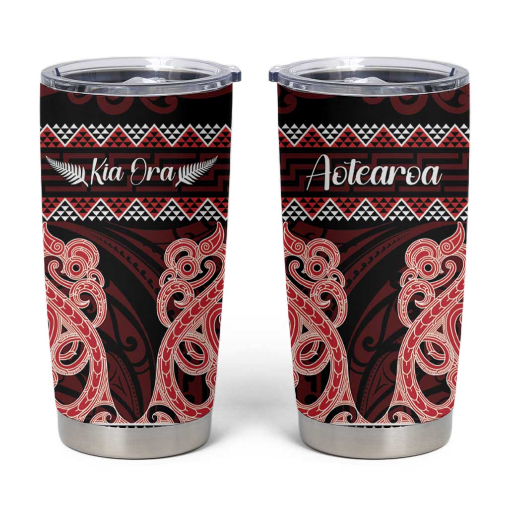 Kia Ora New Zealand Tumbler Cup Maori Language Week Whero Taniko Motif - Polynesian Pride