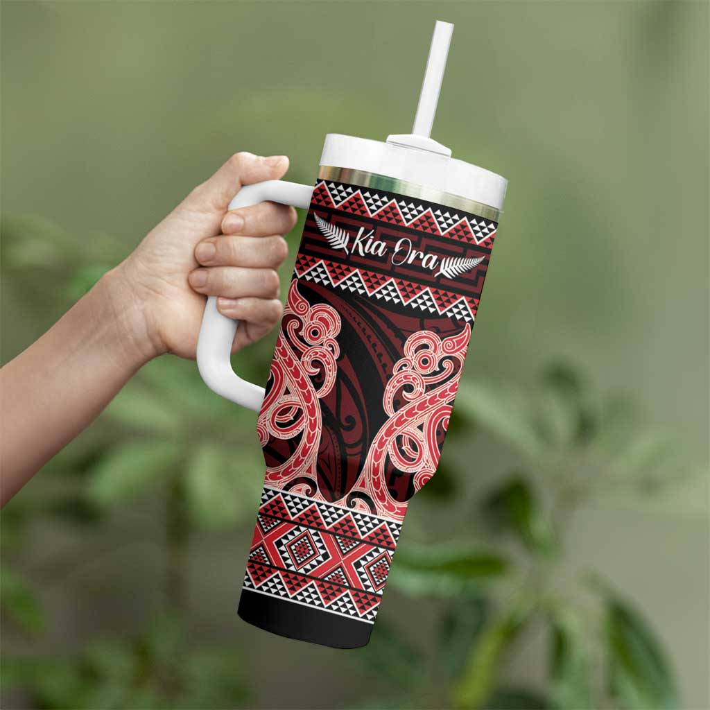 Kia Ora New Zealand Tumbler With Handle Maori Language Week Whero Taniko Motif - Polynesian Pride