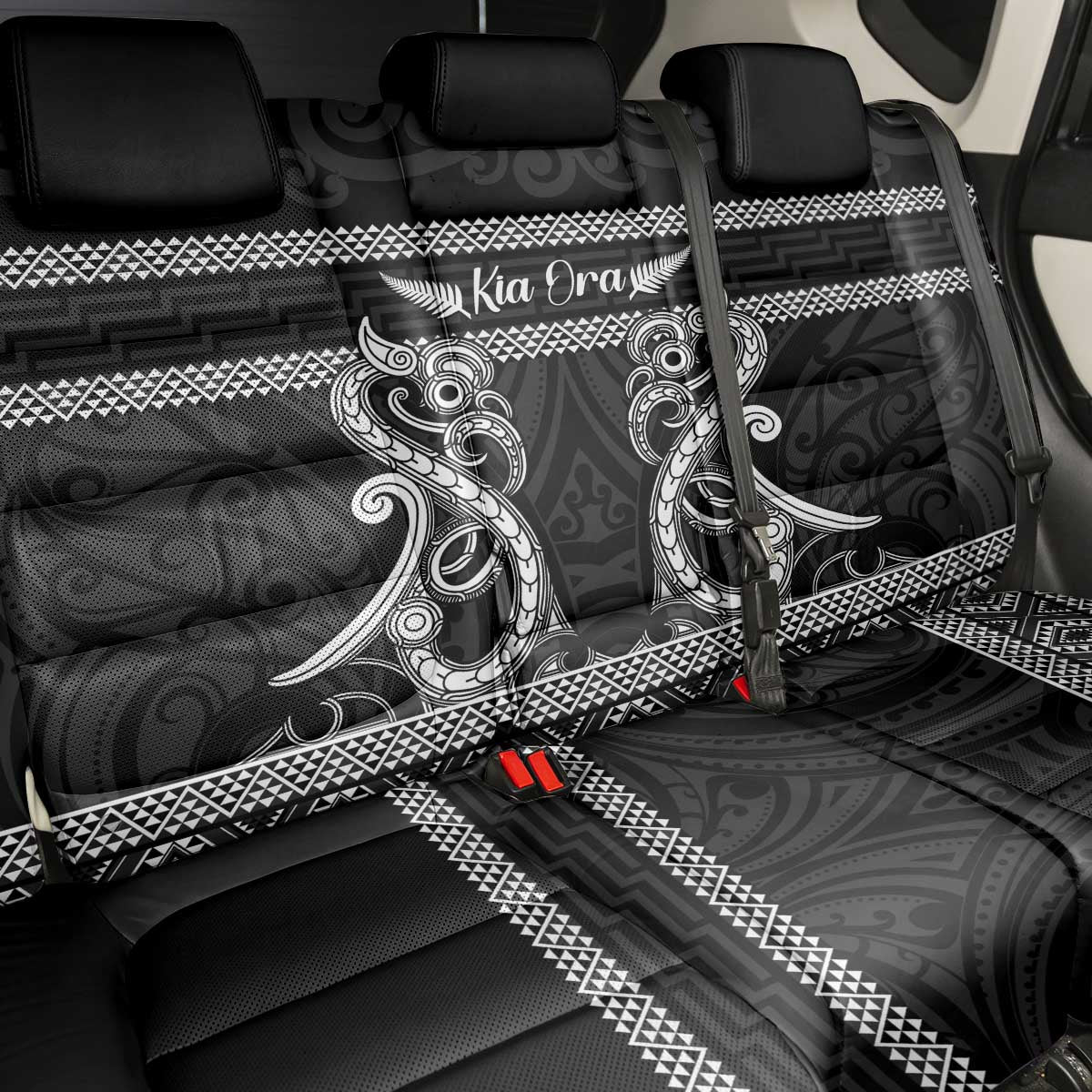 Kia Ora New Zealand Back Car Seat Cover Maori Language Week Pango Taniko Motif - Polynesian Pride
