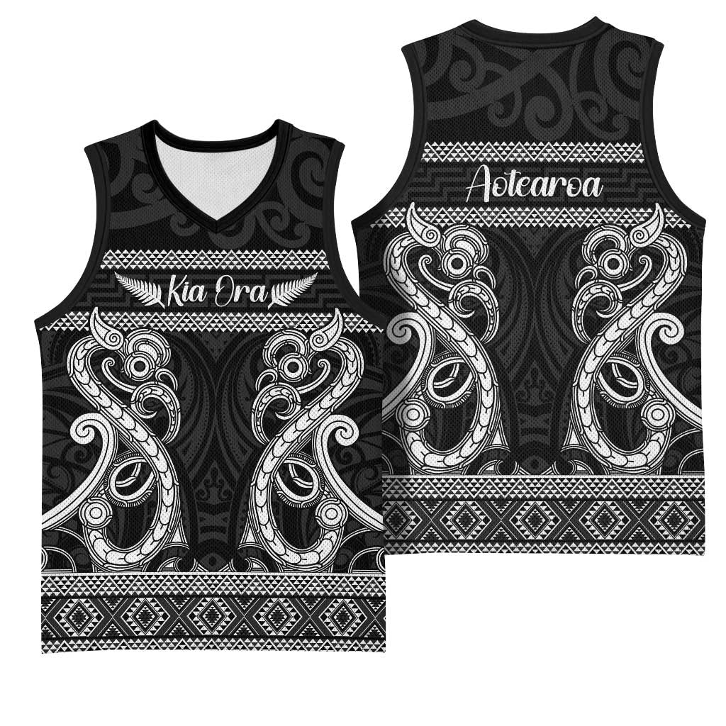 Kia Ora New Zealand Basketball Jersey Maori Language Week Pango Taniko Motif - Polynesian Pride