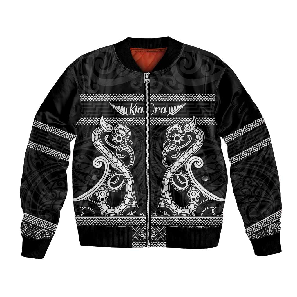 Kia Ora New Zealand Bomber Jacket Maori Language Week Pango Taniko Motif - Polynesian Pride