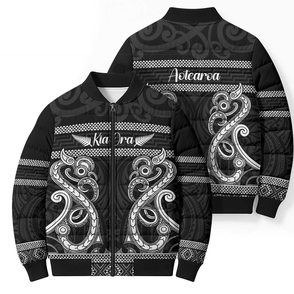 Kia Ora New Zealand Bomber Puffer Jacket Maori Language Week Pango Taniko Motif - Polynesian Pride