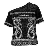 Kia Ora New Zealand Cross Shoulder Shirt Maori Language Week Pango Taniko Motif - Polynesian Pride