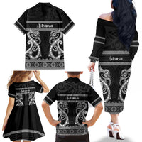 Kia Ora New Zealand Family Matching Off The Shoulder Long Sleeve Dress and Hawaiian Shirt Maori Language Week Pango Taniko Motif - Polynesian Pride