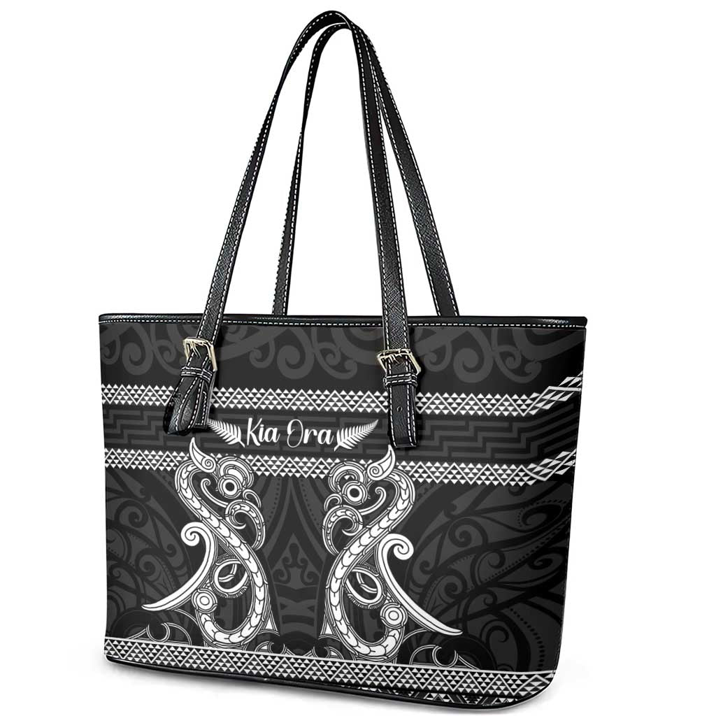 Kia Ora New Zealand Leather Tote Bag Maori Language Week Pango Taniko Motif - Polynesian Pride