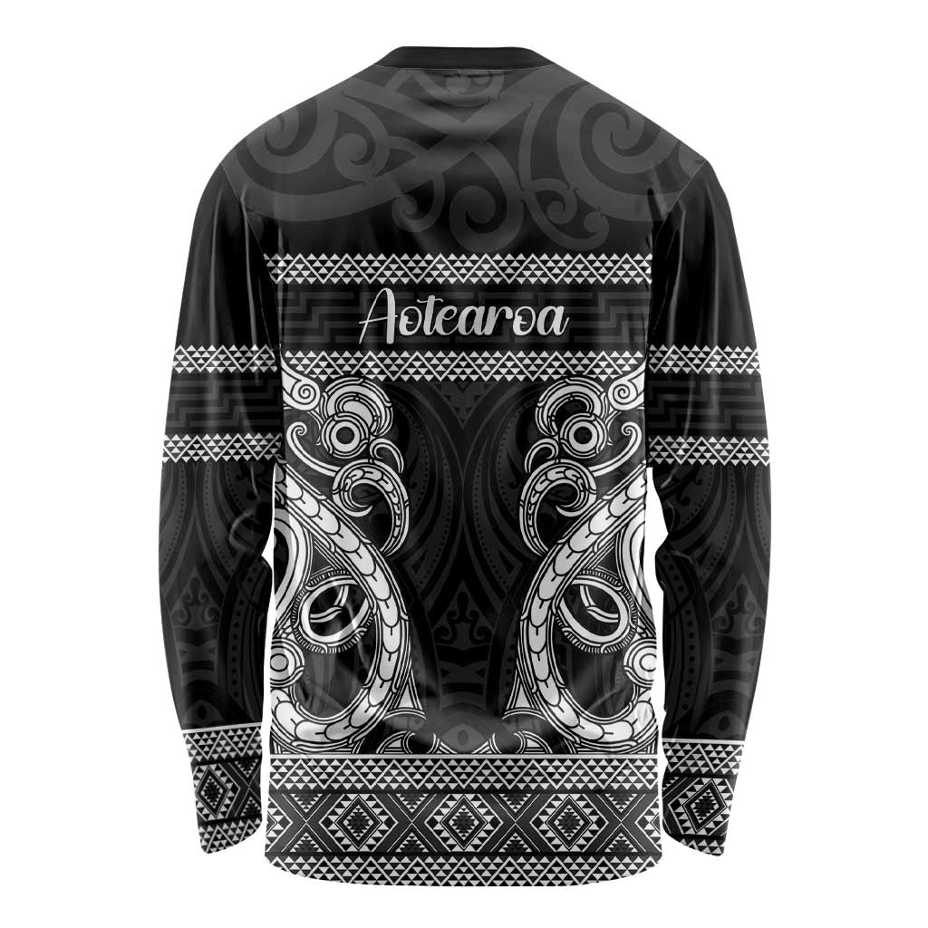 Kia Ora New Zealand Long Sleeve Shirt Maori Language Week Pango Taniko Motif - Polynesian Pride