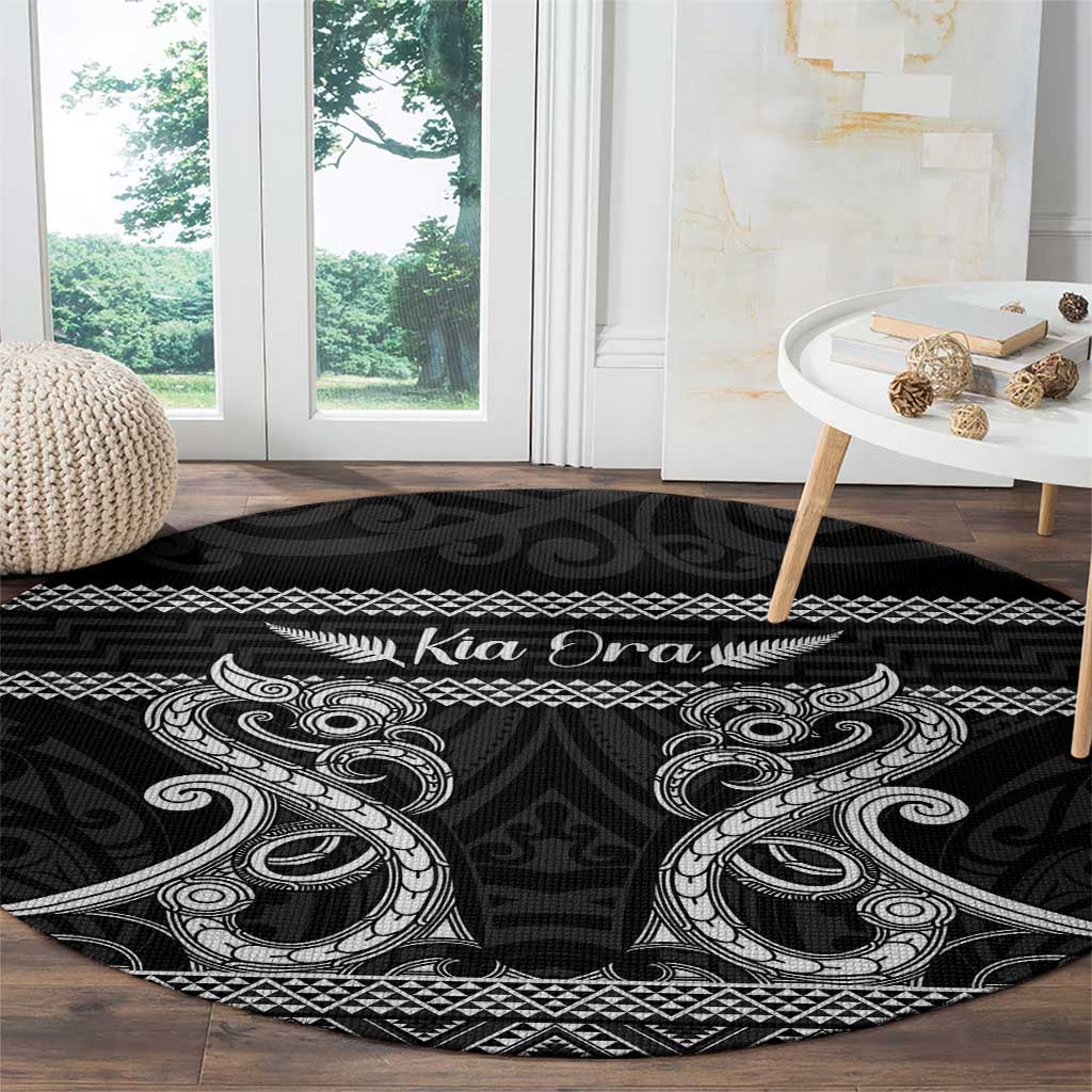 Kia Ora New Zealand Round Carpet Maori Language Week Pango Taniko Motif - Polynesian Pride