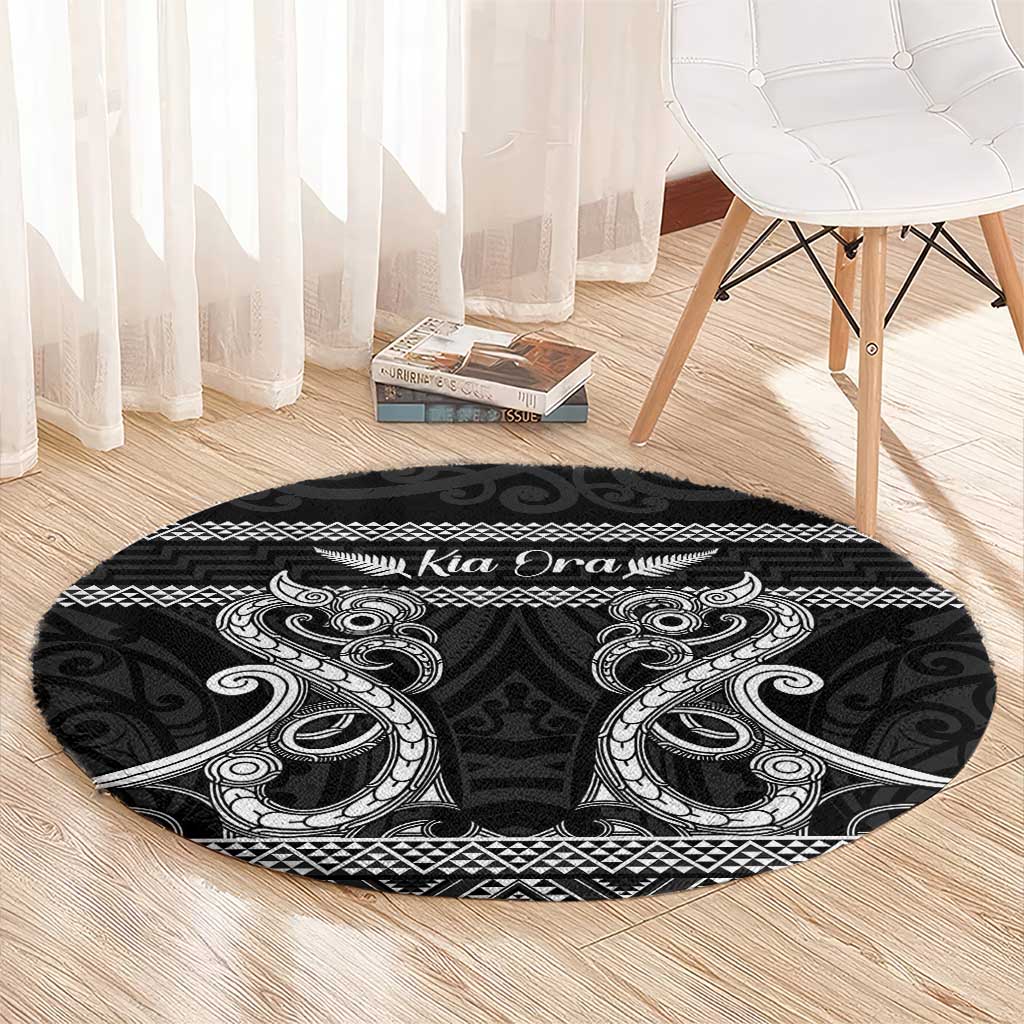 Kia Ora New Zealand Round Carpet Maori Language Week Pango Taniko Motif - Polynesian Pride