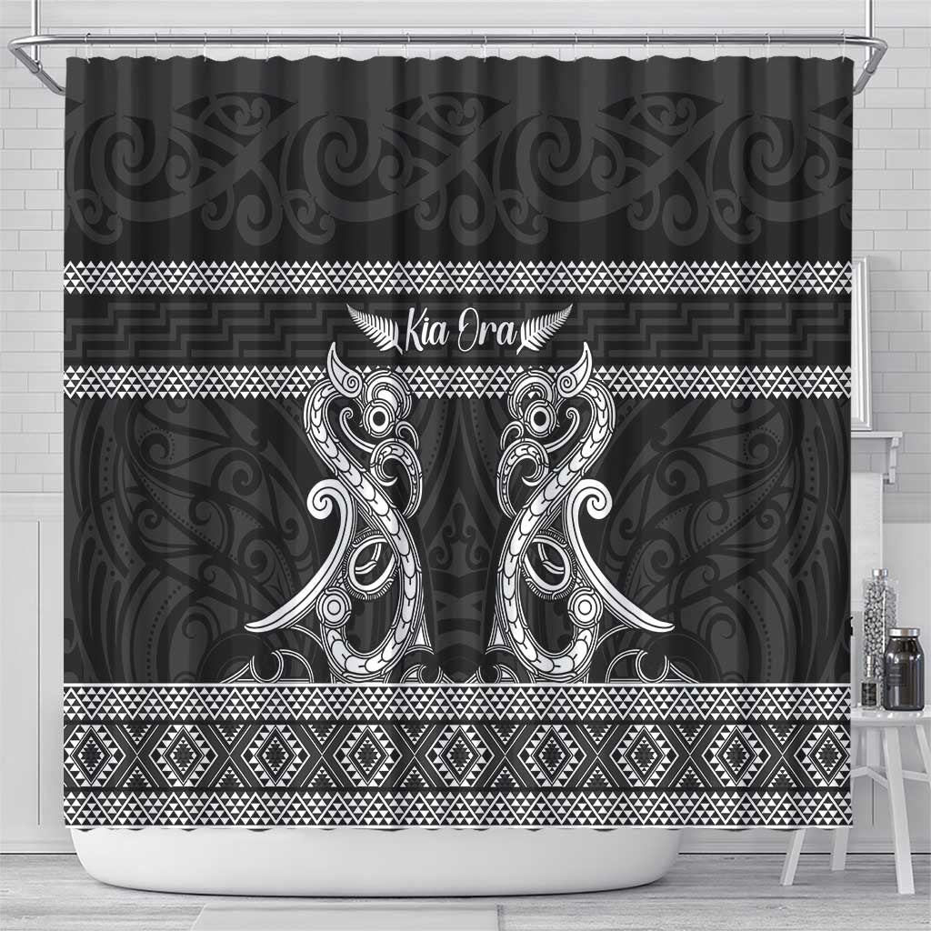 Kia Ora New Zealand Shower Curtain Maori Language Week Pango Taniko Motif - Polynesian Pride