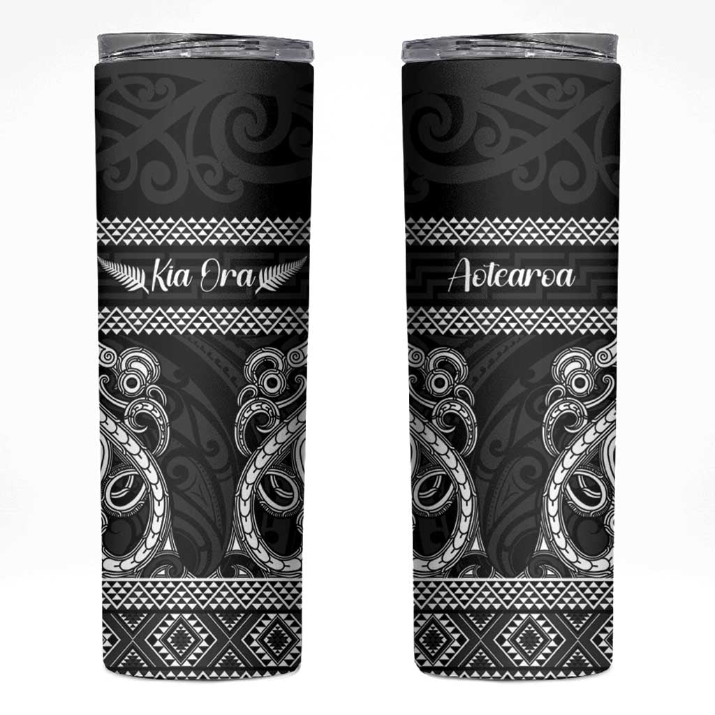 Kia Ora New Zealand Skinny Tumbler Maori Language Week Pango Taniko Motif - Polynesian Pride
