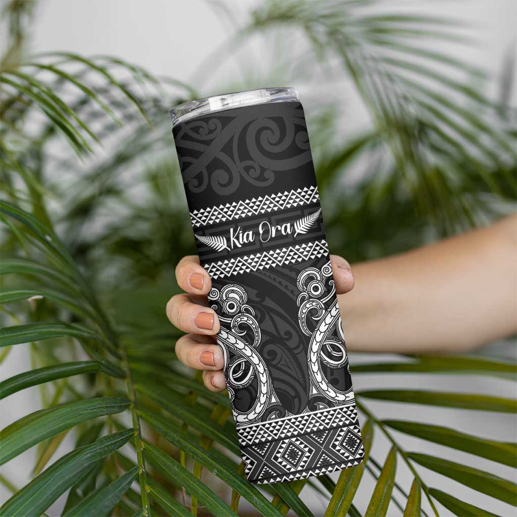 Kia Ora New Zealand Skinny Tumbler Maori Language Week Pango Taniko Motif - Polynesian Pride