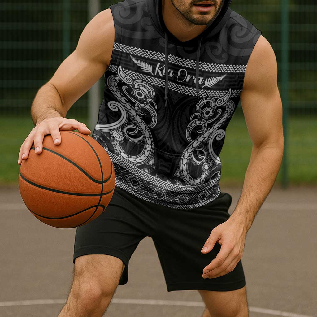 Kia Ora New Zealand Sleeveless Hoodie Maori Language Week Pango Taniko Motif - Polynesian Pride