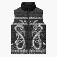 Kia Ora New Zealand Sleeveless Puffer Jacket Maori Language Week Pango Taniko Motif - Polynesian Pride