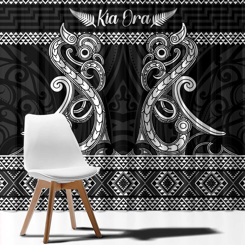 Kia Ora New Zealand Window Curtain Maori Language Week Pango Taniko Motif - Polynesian Pride