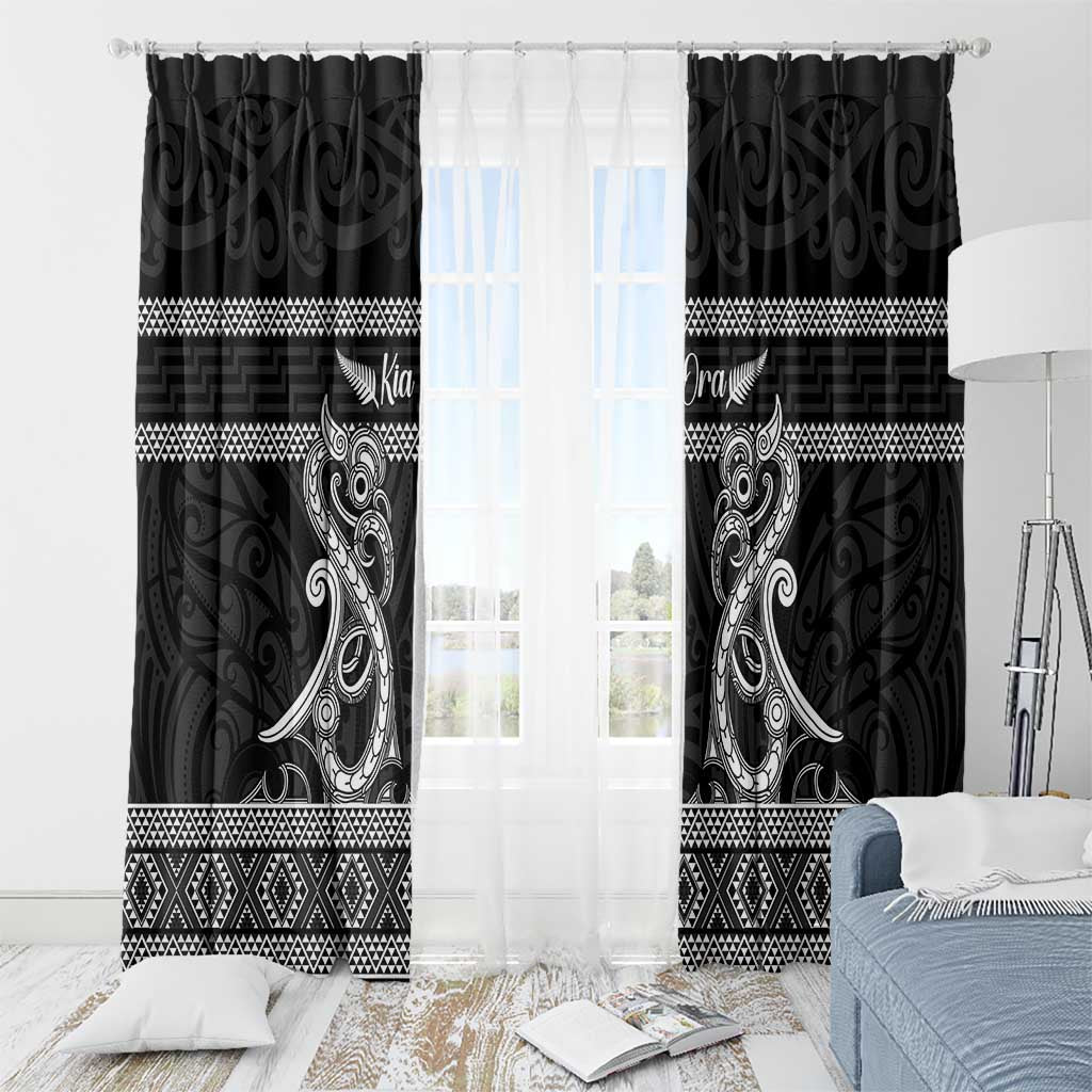 Kia Ora New Zealand Window Curtain Maori Language Week Pango Taniko Motif - Polynesian Pride