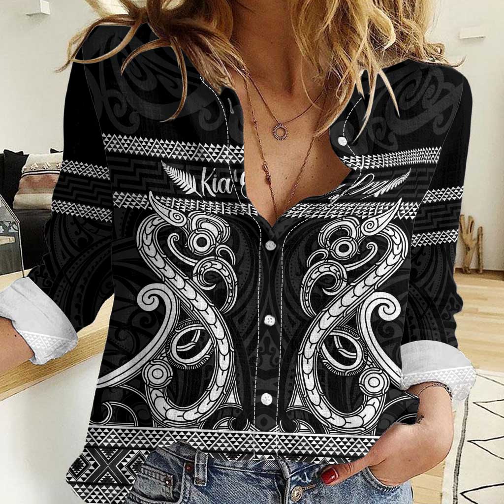 Kia Ora New Zealand Women Casual Shirt Maori Language Week Pango Taniko Motif - Polynesian Pride
