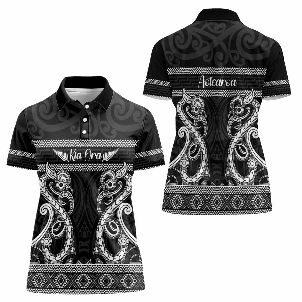 Kia Ora New Zealand Women Polo Shirt Maori Language Week Pango Taniko Motif - Polynesian Pride